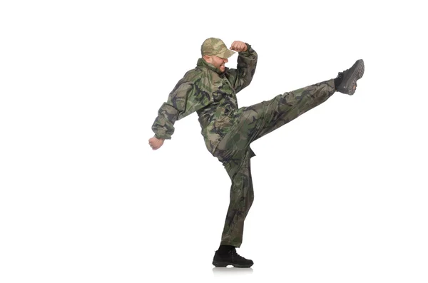 Young man in soldier uniform isolated on white — Stock Photo, Image