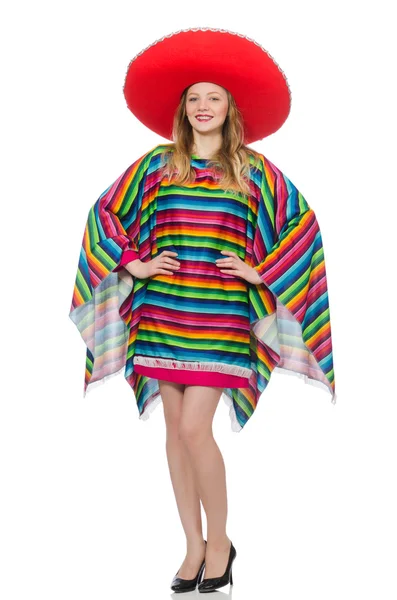 Söt flicka i mexikanska poncho — Stockfoto