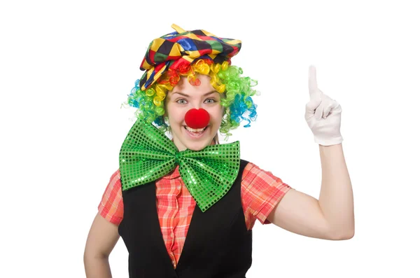 Weiblicher Clown isoliert auf weiß — Stockfoto