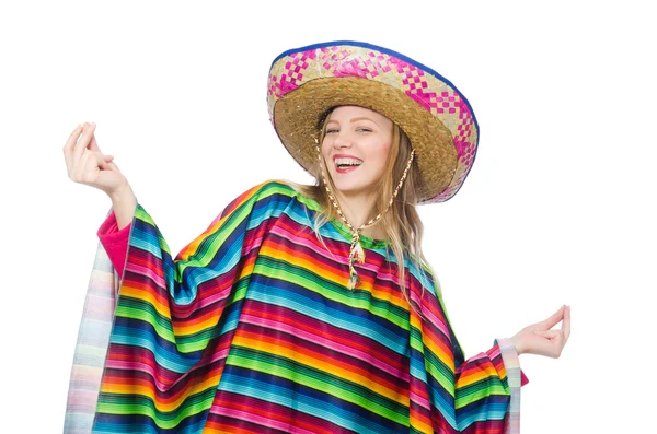 Bella ragazza in poncho messicano — Foto Stock