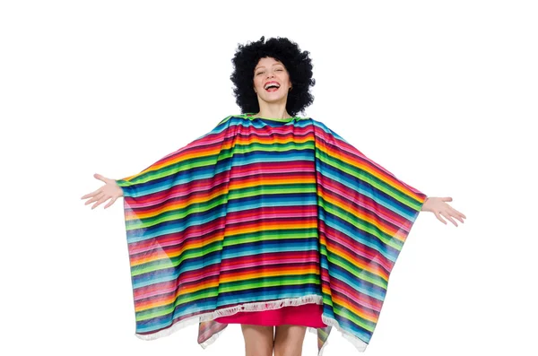 Menina bonita no poncho mexicano — Fotografia de Stock