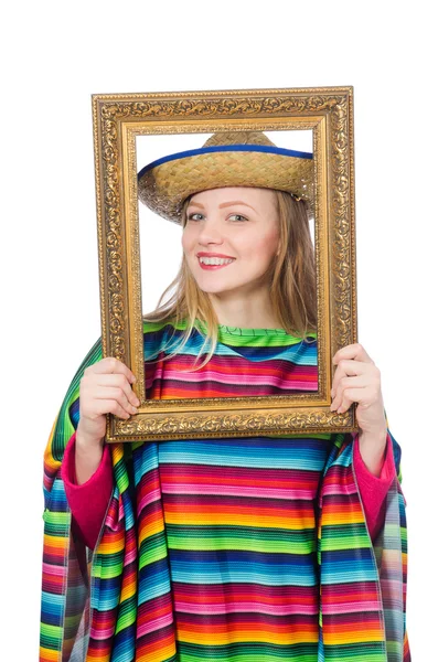 Hübsches Mädchen im mexikanischen Poncho — Stockfoto