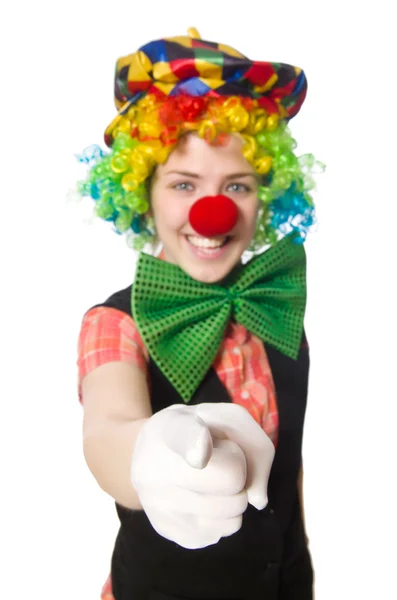 Kobiecy klaun odizolowany na białym — Zdjęcie stockowe
