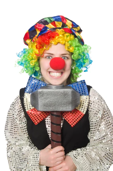 Clown femminile isolato su bianco — Foto Stock