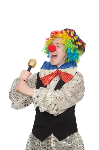 Clown femminile con maracas isolato su bianco — Foto Stock