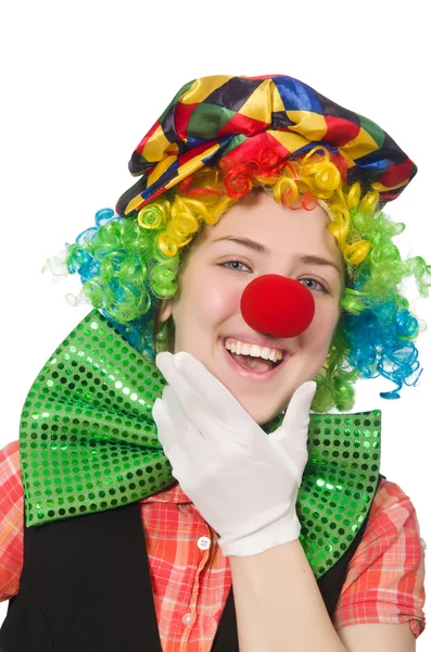 Жіночий клоун ізольовано на білому — стокове фото