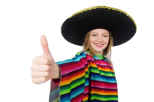 Linda chica en poncho mexicano — Foto de Stock