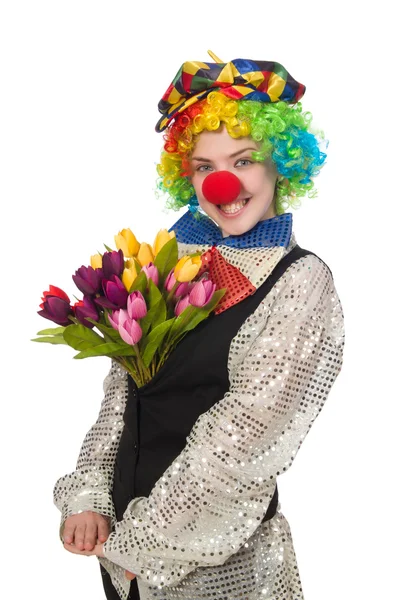 Clown femminile isolato su bianco — Foto Stock