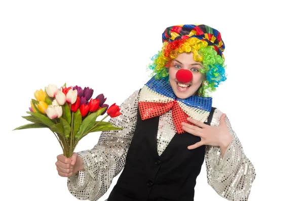 Vrouwelijke clown geïsoleerd op wit — Stockfoto