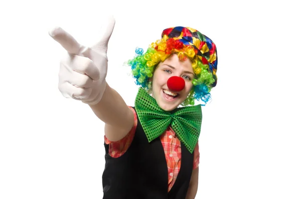 Weiblicher Clown isoliert auf weiß — Stockfoto