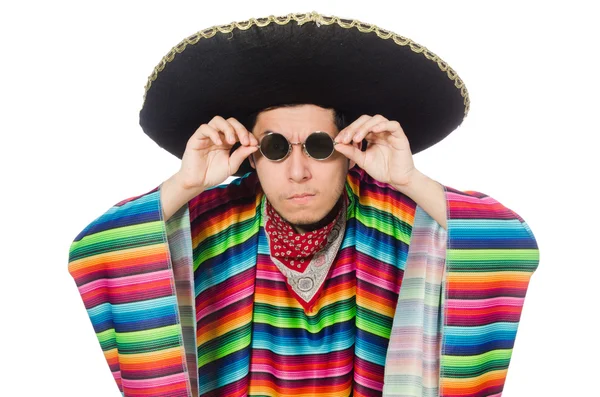 Divertente messicano indossare poncho isolato su bianco — Foto Stock