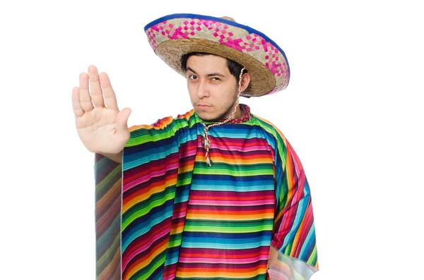 Funny mexican wearing poncho isolated on white — Stock Photo, Image