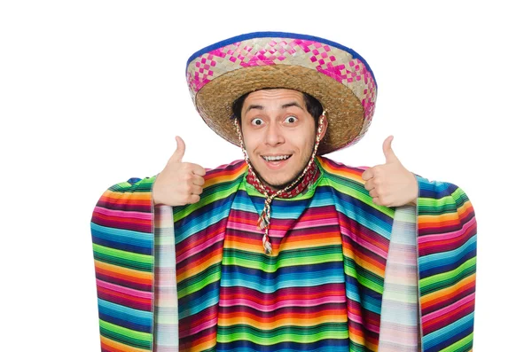 Divertido mexicano con poncho aislado en blanco —  Fotos de Stock