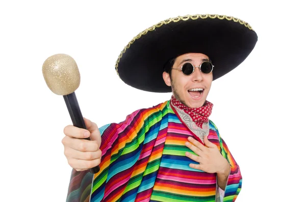 Mexicano engraçado usando poncho isolado no branco — Fotografia de Stock