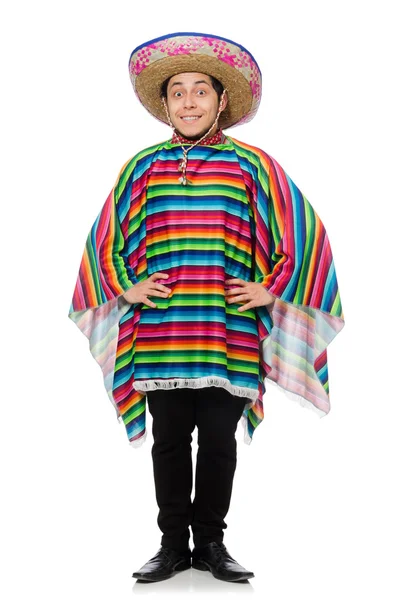 上白孤立的滑稽墨西哥穿着雨披 — 图库照片