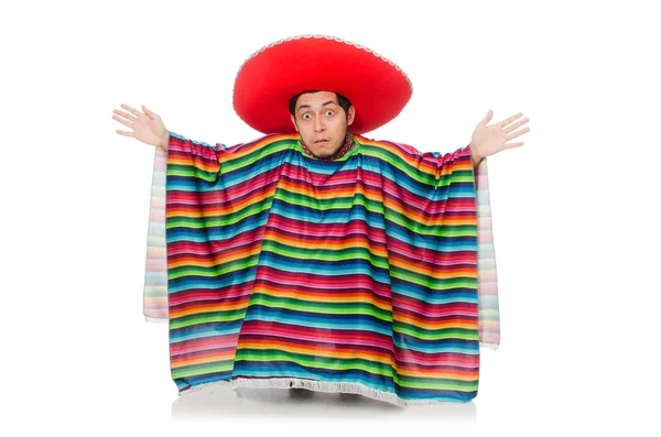 上白孤立的滑稽墨西哥穿着雨披 — 图库照片