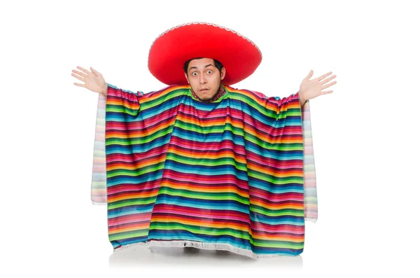 Mexicano engraçado usando poncho isolado no branco — Fotografia de Stock