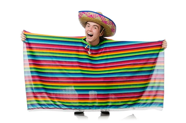 Funny young mexican with false moustache isolated on white Stock Picture