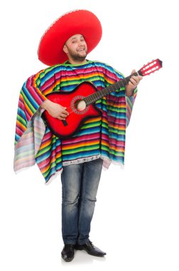 Beyaz gitarlı komik Meksikalı.