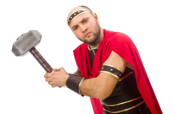 Gladiador com martelo isolado em branco — Fotografia de Stock