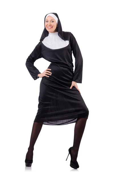 Pretty nun isolated on white — Stock Photo, Image