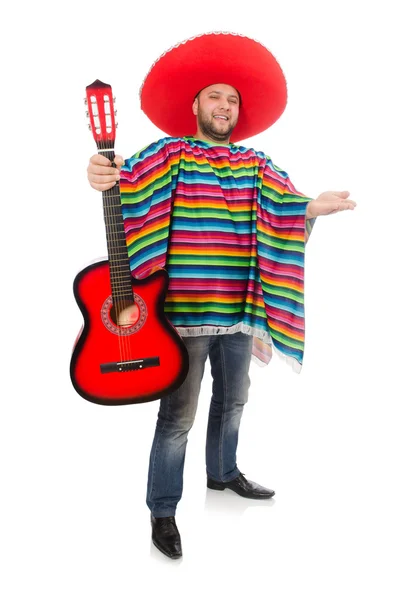 Rolig mexikanska med gitarr isolerad på vit — Stockfoto