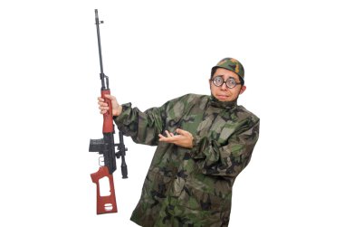 Beyaz izole silahlı askeri adam