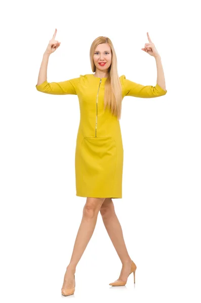 Pretty girl in yellow dress isolated on white — Stock Photo, Image