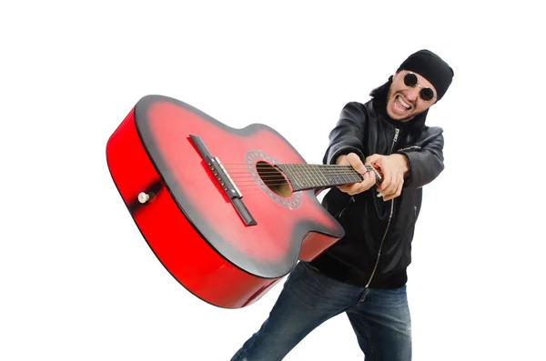 Guitar player isolated on the white — Stock Photo, Image