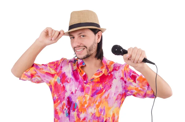 Man in kleurrijke shirt geïsoleerd op wit — Stockfoto