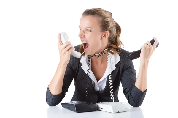 Pretty office manager speaking on the phone isolated on white — Stock Photo, Image