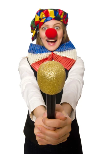 Досить жіночий клоун з маракасом ізольовані на білому — стокове фото