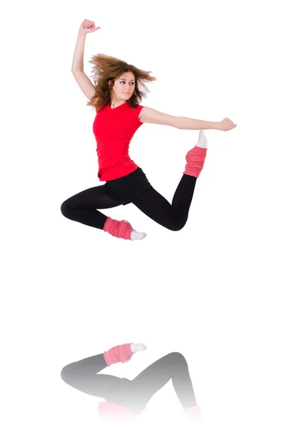 Mujer haciendo ejercicios en blanco — Foto de Stock