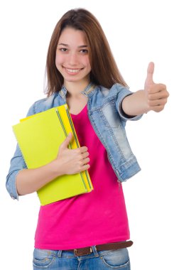 Öğrenci kız beyaz izole kitaplar