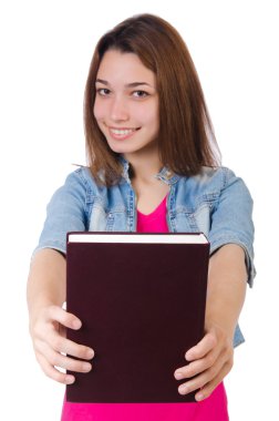 Öğrenci kız beyaz kitapları ile