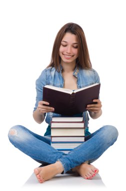 Öğrenci kız beyaz kitapları ile