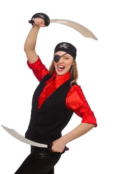 Pretty pirate girl holding sword — Stock Photo, Image