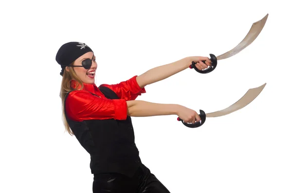 Söt pirat flicka anläggning svärd — Stockfoto