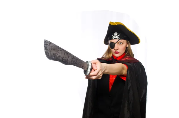 Pretty pirate girl holding sword — Stock Photo, Image