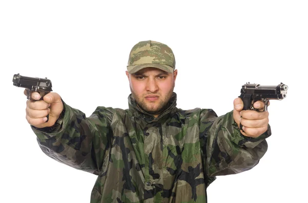 Asker holding silah — Stok fotoğraf