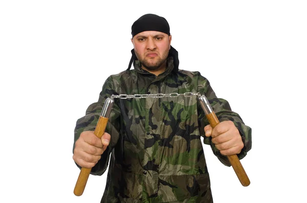 Joven con uniforme de soldado — Foto de Stock