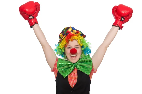 Payaso femenino con guantes de caja — Foto de Stock