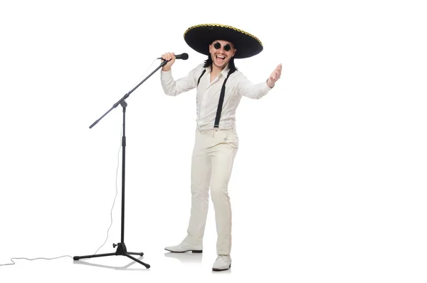 Meksika şapkası takan komik bir adam beyaz şapkalı. — Stok fotoğraf