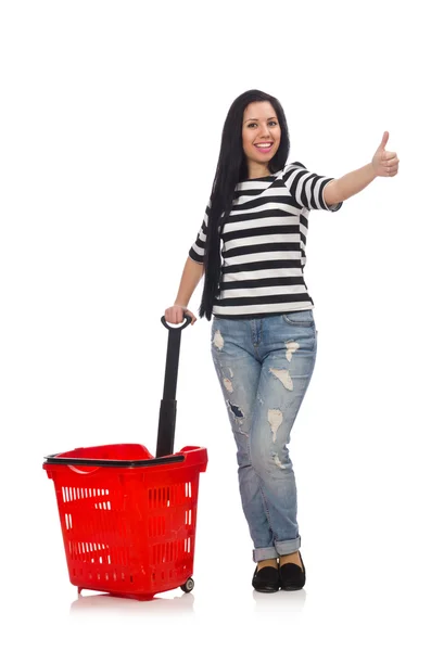 Donna con carrello — Foto Stock