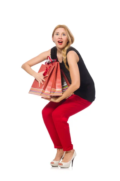 Jonge vrouw na het winkelen — Stockfoto