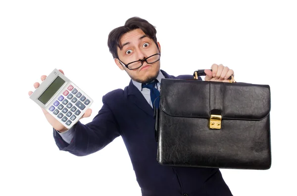 Смешной человек с калькулятором — стоковое фото