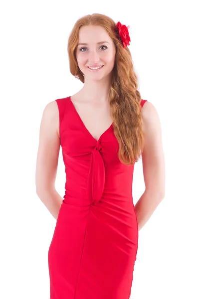 Chica bastante joven en vestido rojo — Foto de Stock
