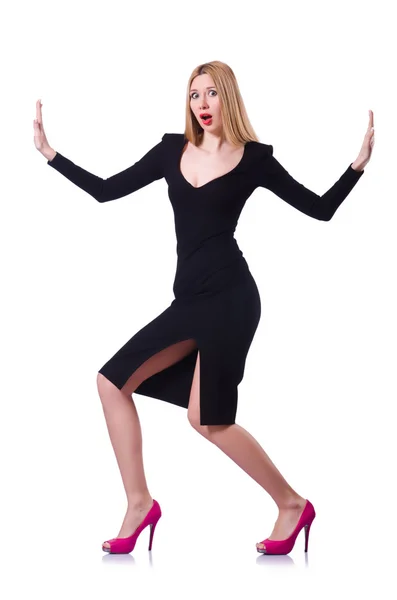 Young blonde girl in black dress — Stock Photo, Image