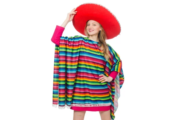 Bella ragazza in poncho messicano — Foto Stock