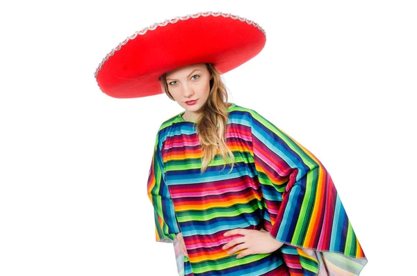 Csinos lány a mexikói poncsó — Stock Fotó